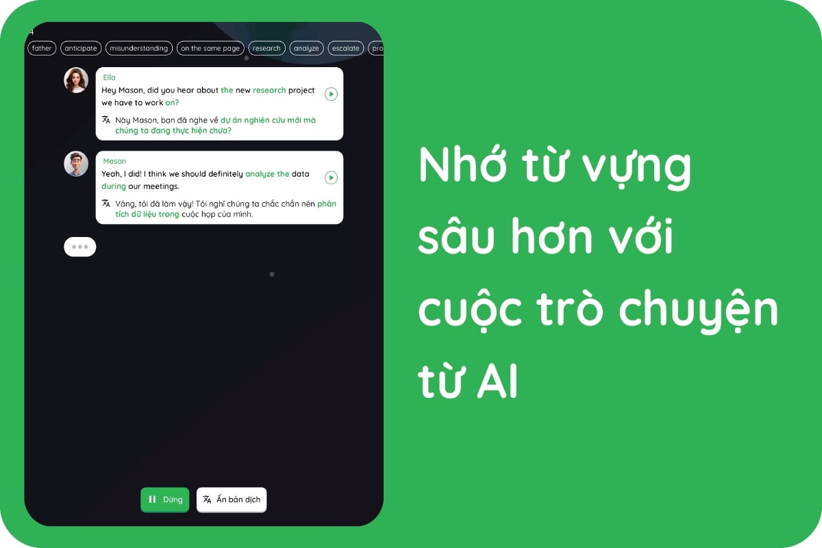 Mémorisez le vocabulaire durablement grâce aux conversations basées sur l'IA.